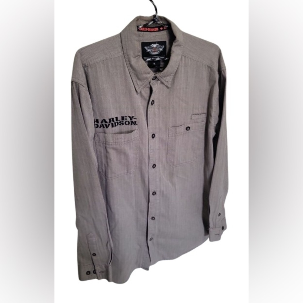 Harley-Davidson® Men's Grey Herringbone Woven Shirt XL
